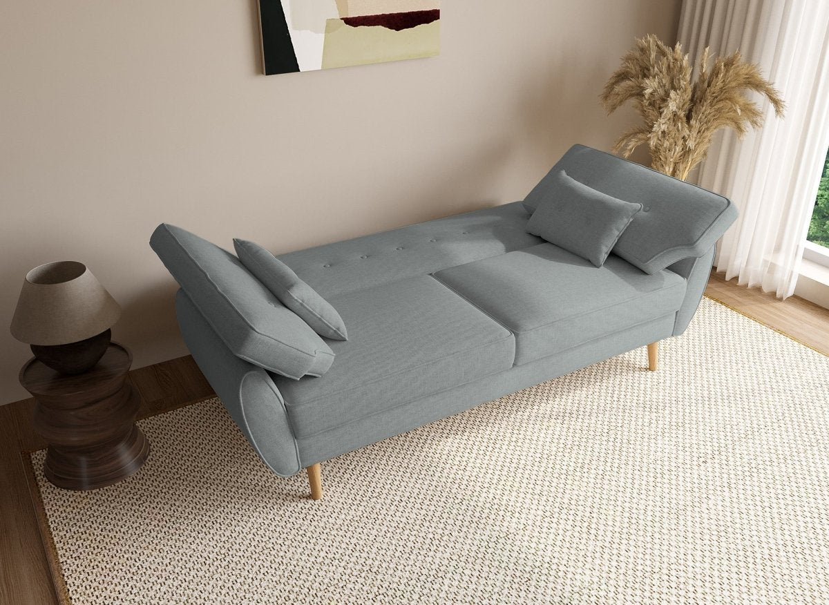 Canapé clic clac en tissu gris clair avec pieds en bois PANAMA - DécoInParis