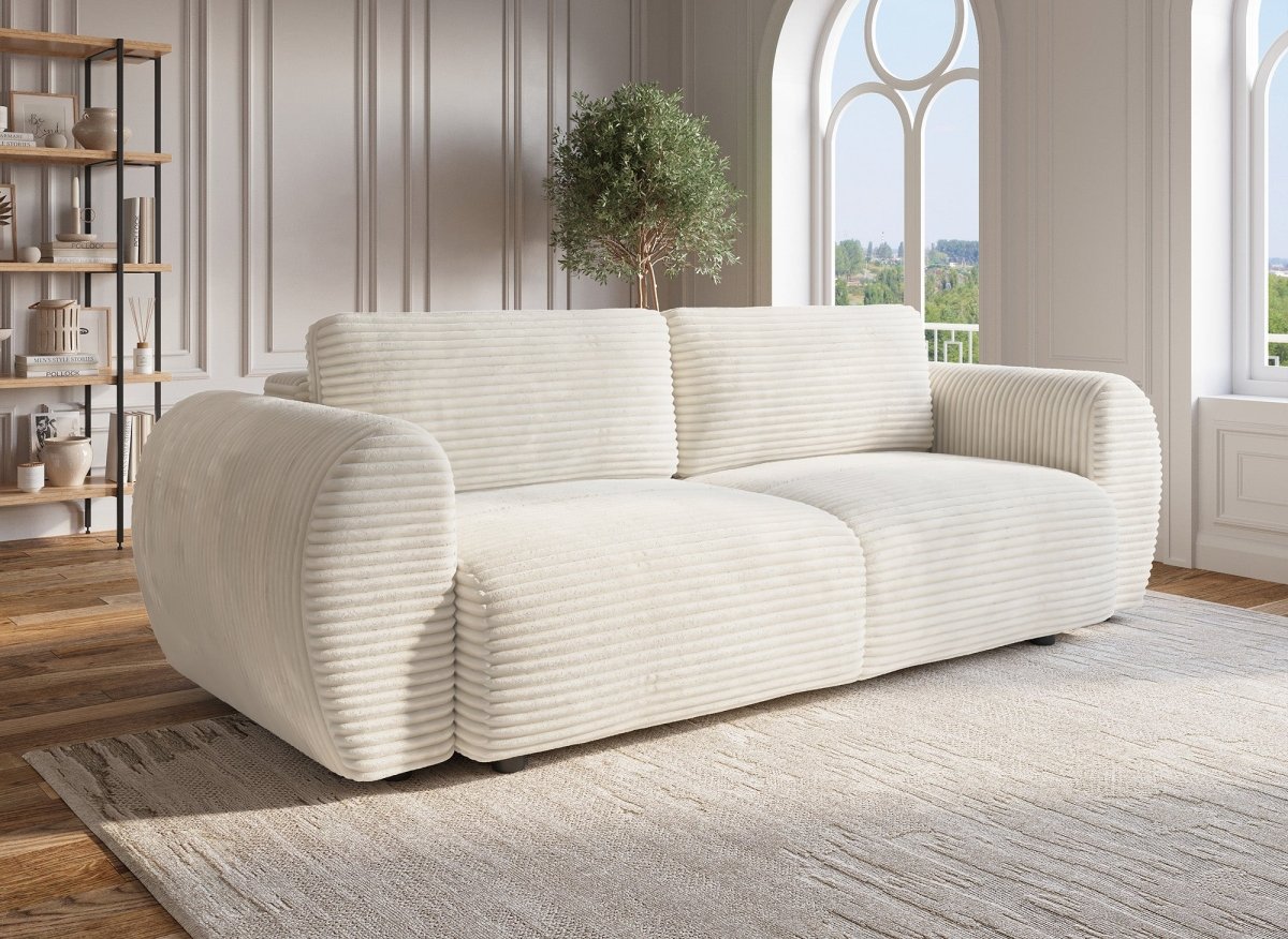 Canapé convertible 3 places avec coffre en gros côtelé doux beige TILDA - DécoInParis