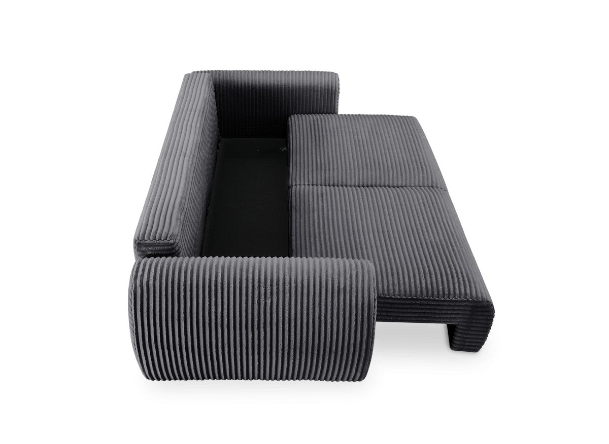 Canapé convertible 3 places avec coffre en gros côtelé doux gris TILDA. - DécoInParis