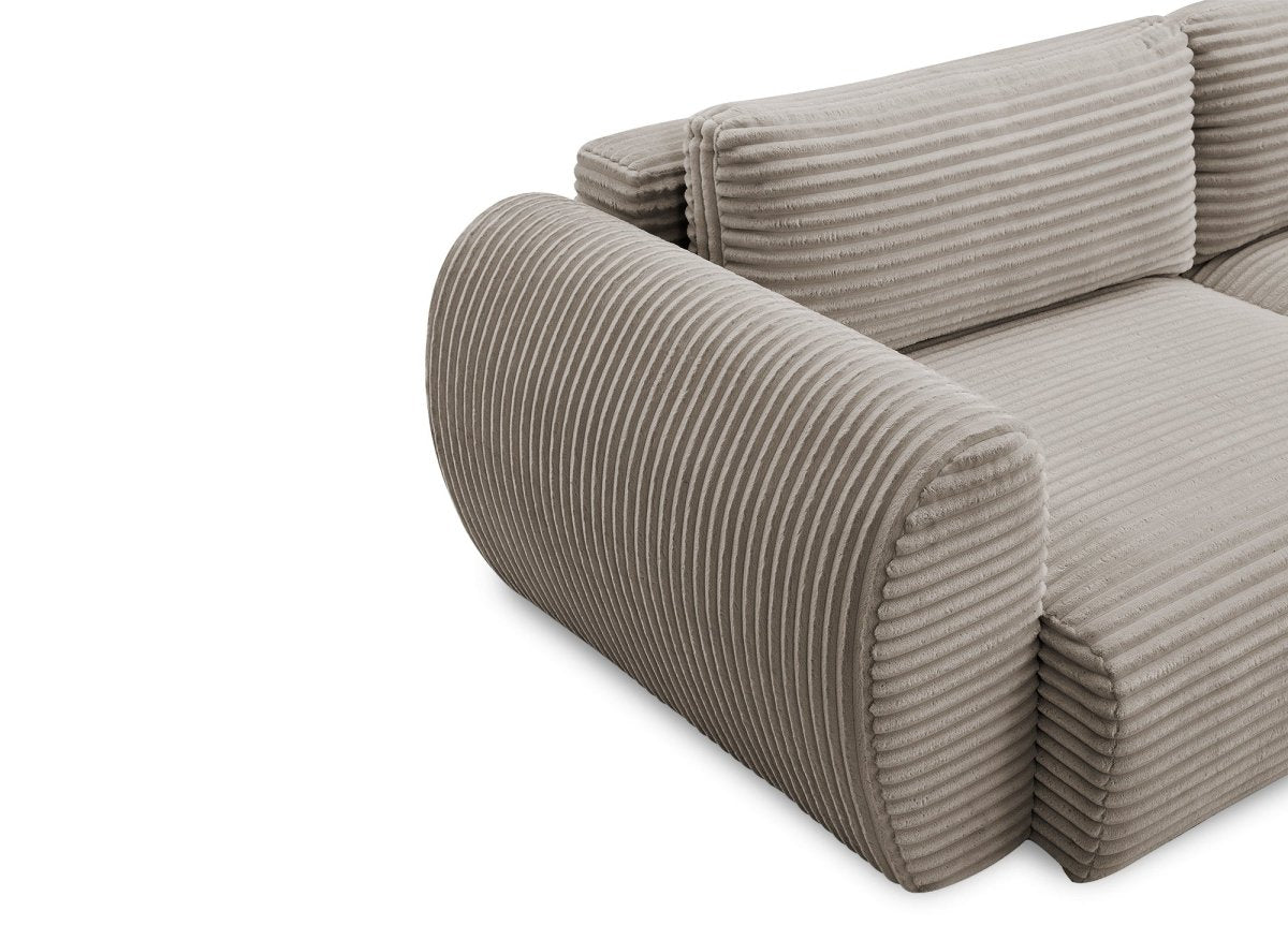 Canapé convertible 3 places avec coffre en gros côtelé doux taupe TILDA - DécoInParis