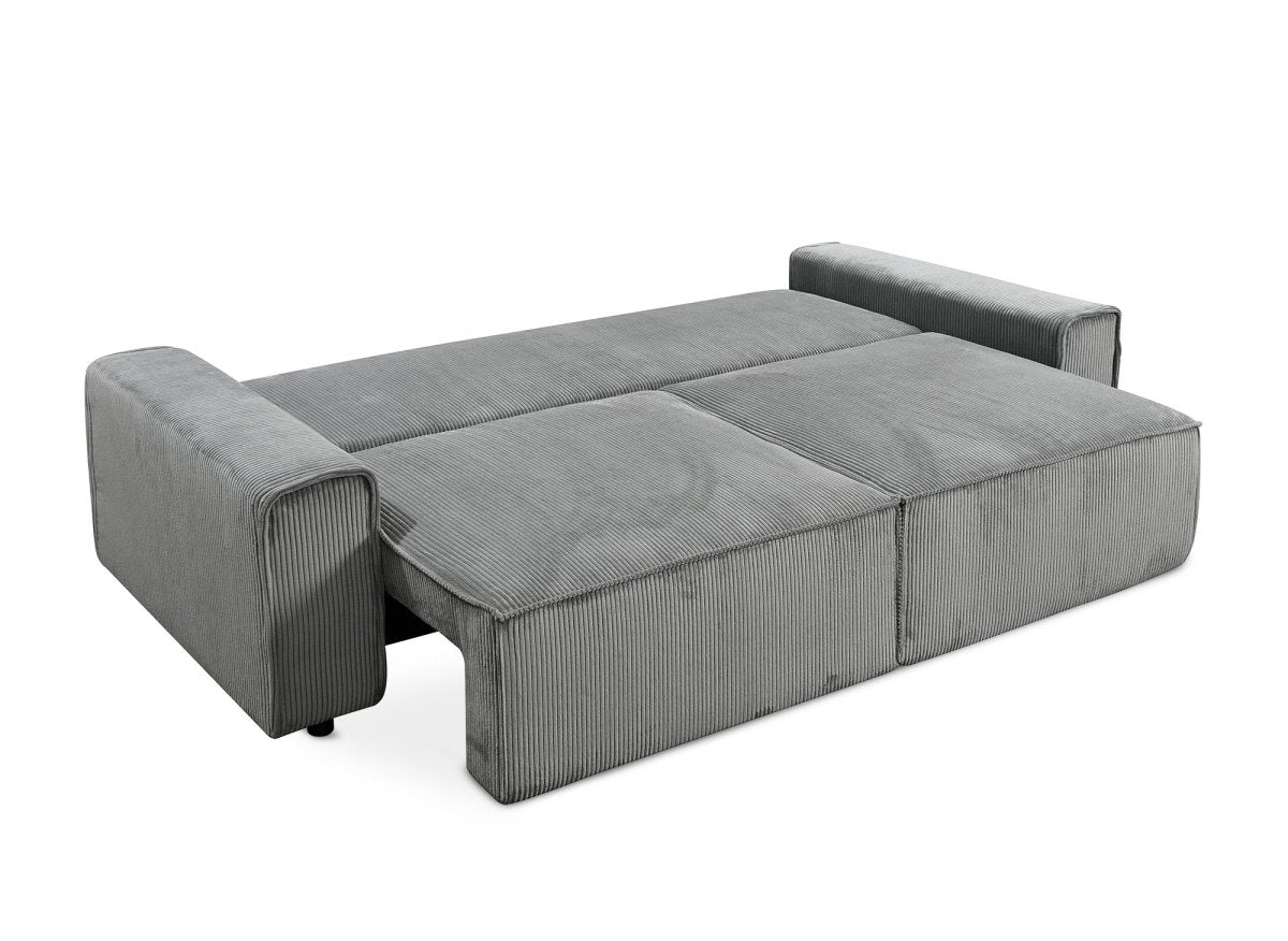 Canapé convertible 3 places avec coffre en velours côtelé épais gris DONA - DécoInParis