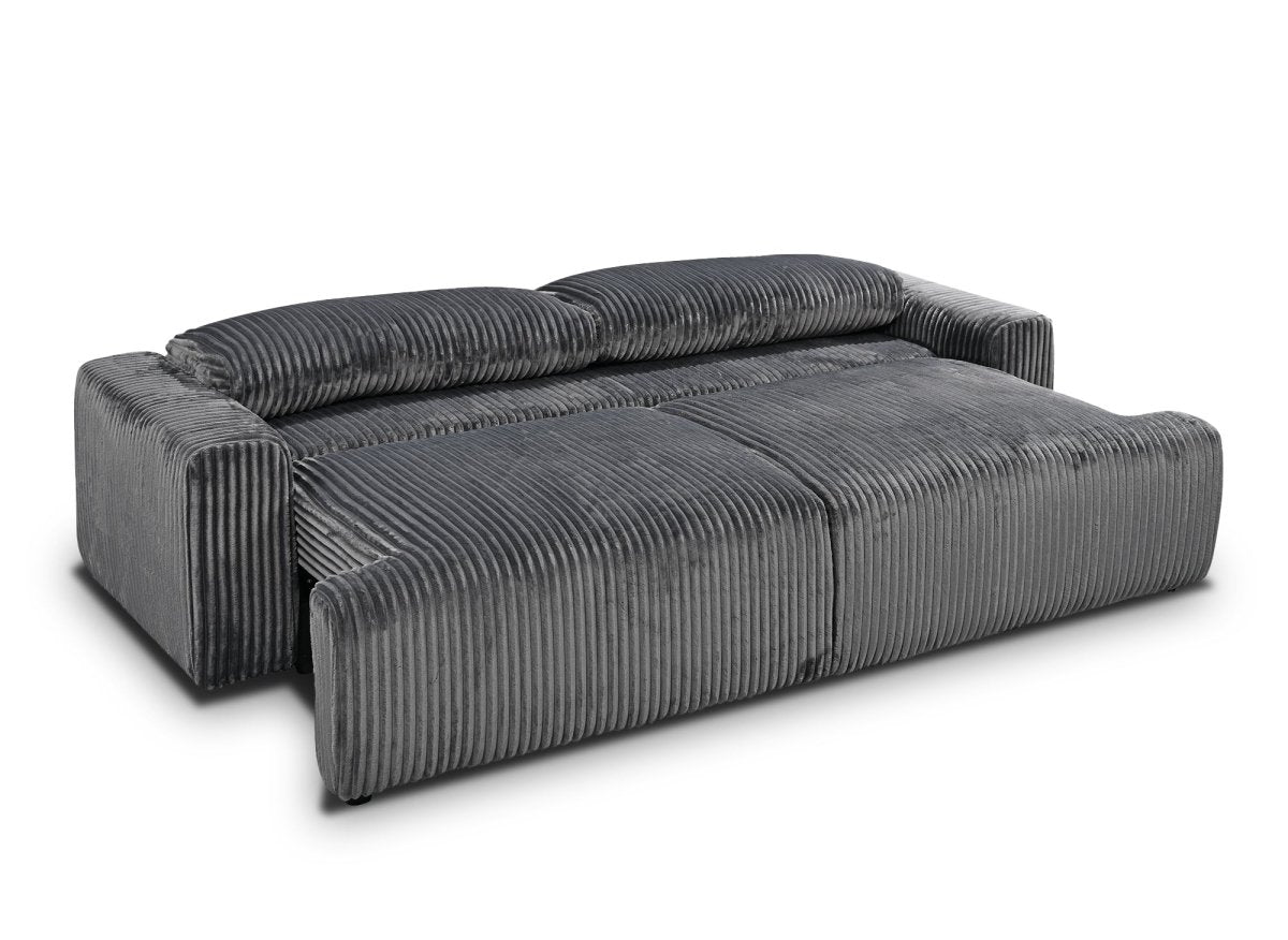 Canapé convertible 3 places avec coffre en velours côtelé épais gris MILO - DécoInParis