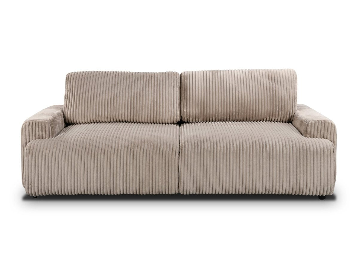 Canapé convertible 3 places avec coffre en velours côtelé épais taupe MILO - DécoInParis