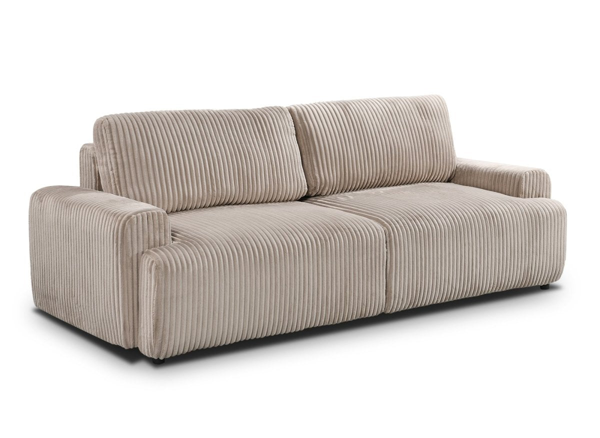 Canapé convertible 3 places avec coffre en velours côtelé épais taupe MILO - DécoInParis