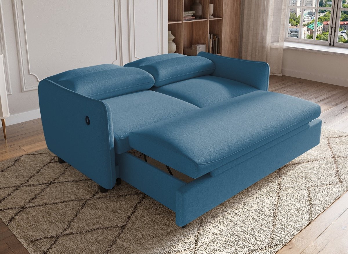 Canapé convertible 3 places en tissu bleu ZADIG - DécoInParis