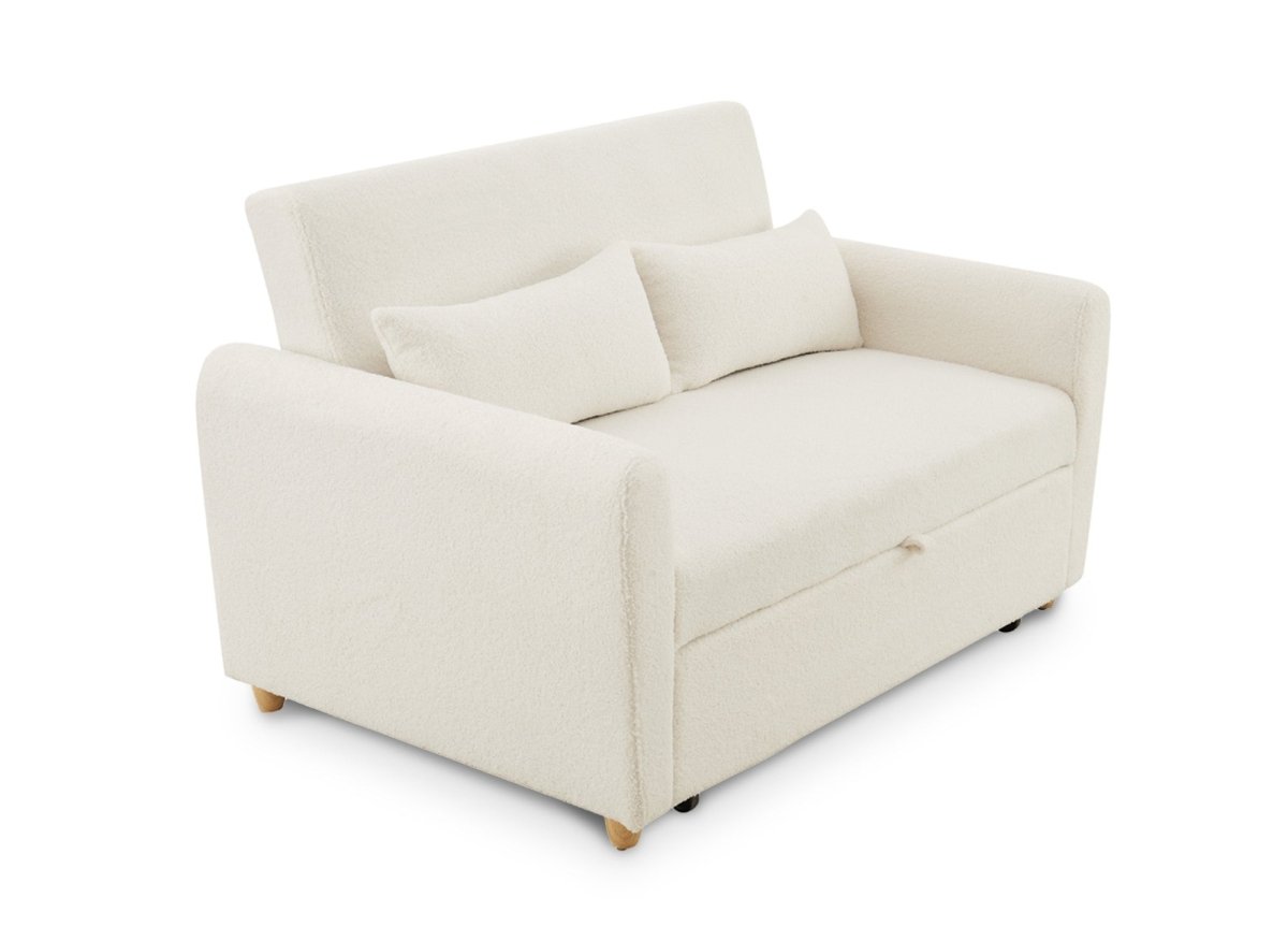 Canapé convertible 3 places en tissu bouclette blanc écru KALAYA - DécoInParis