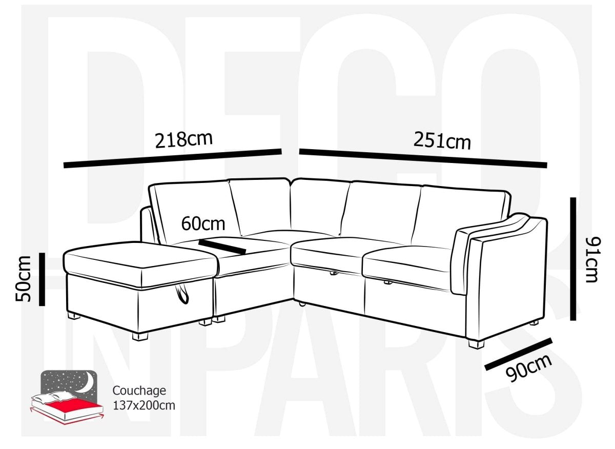 Canapé convertible avec coffre en tissu beige BARNEY - Angle gauche - DécoInParis