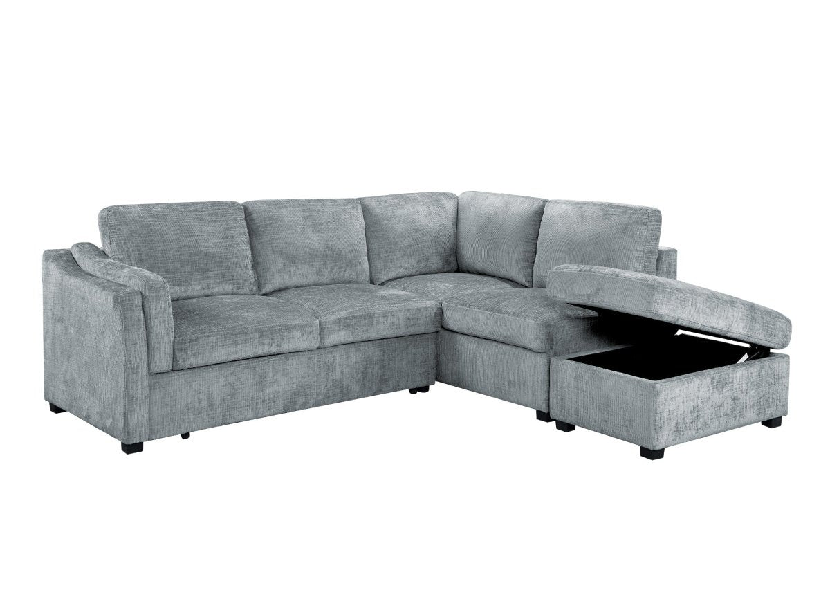 Canapé convertible avec coffre en velours chiné gris BARNEY - Angle droit - DécoInParis
