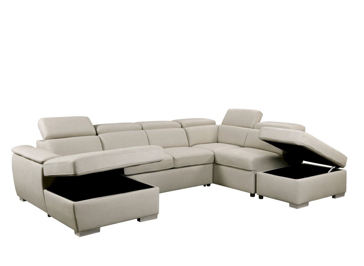 Canapé convertible et panoramique avec coffre de rangement en tissu beige OLIVER - Angle Gauche - DécoInParis