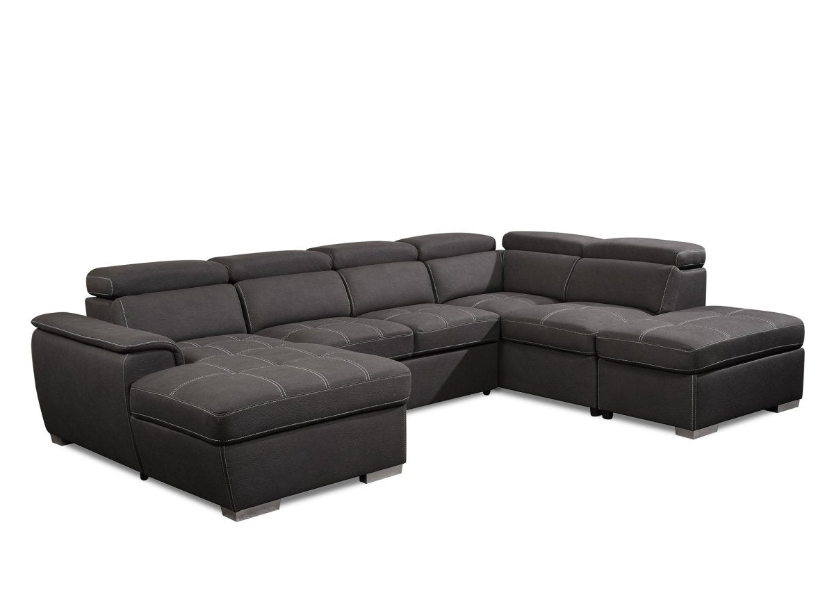 Canapé convertible et panoramique avec coffre de rangement en tissu gris OLIVER - Angle Gauche - DécoInParis