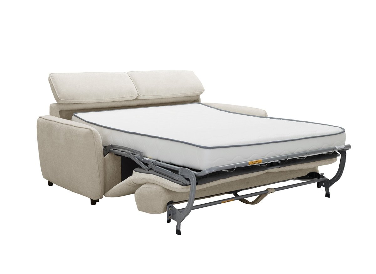 Canapé convertible express 3 places en tissu texturé beige JACINTHE - DécoInParis