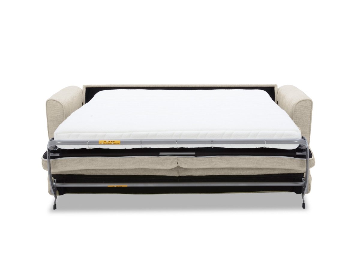 Canapé convertible express 3 places en velours texturé beige KALIANA - DécoInParis