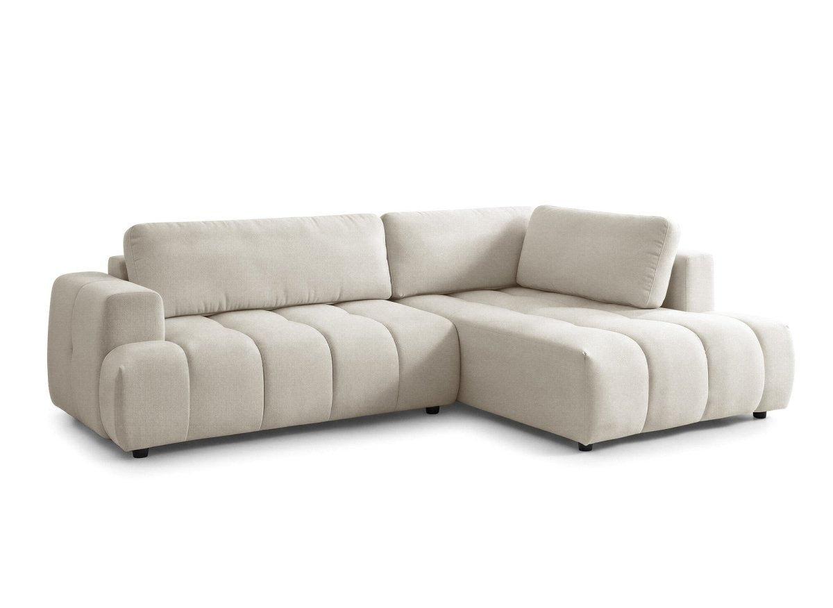 Canapé d'angle convertible avec coffre en tissu beige HAVEN - Angle droit - DécoInParis