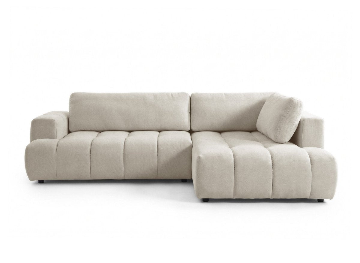 Canapé d'angle convertible avec coffre en tissu beige HAVEN - Angle droit - DécoInParis