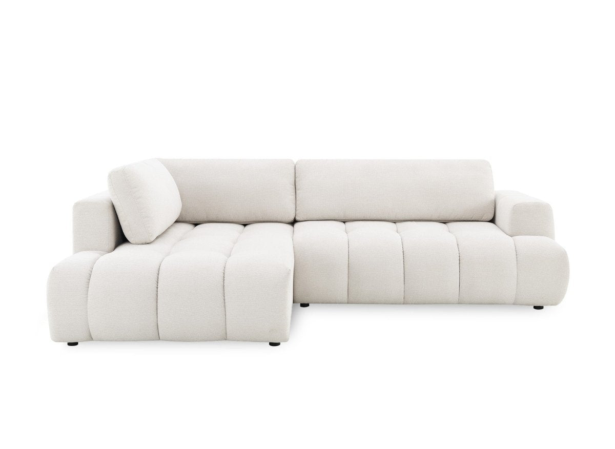 Canapé d'angle convertible avec coffre en tissu beige HAVEN - Angle gauche - DécoInParis