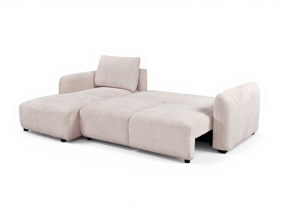 Canapé d'angle convertible avec coffre en tissu bouclette beige MARLA - Angle gauche - DécoInParis