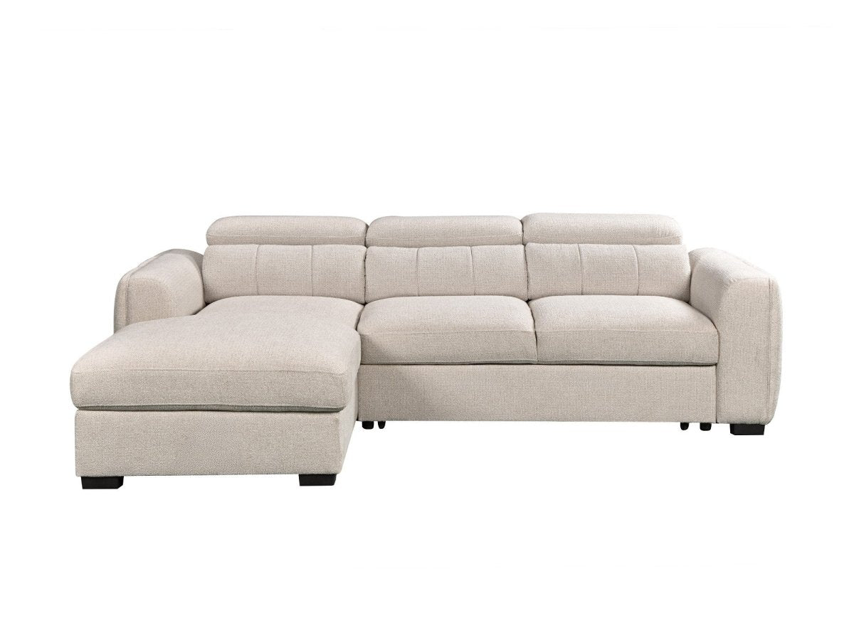 Canapé d'angle convertible avec coffre en tissu bouclette beige NAOMI -Angle gauche - DécoInParis