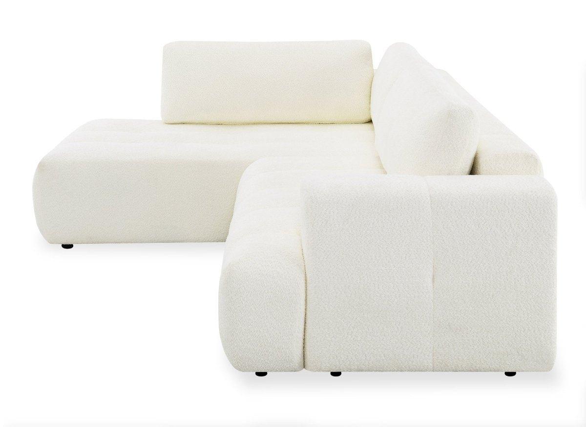 Canapé d'angle convertible avec coffre en tissu bouclette écru HAVEN - Angle gauche - DécoInParis