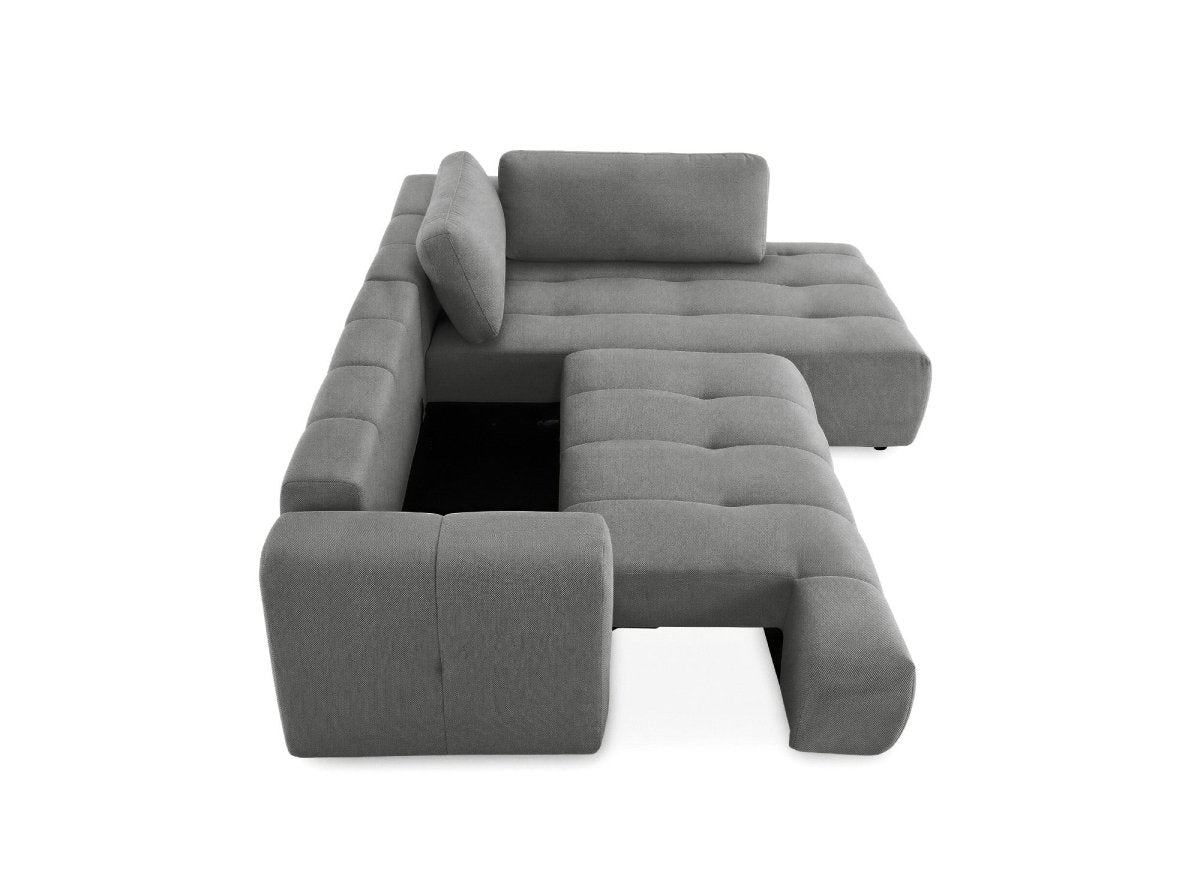 Canapé d'angle convertible avec coffre en tissu gris HAVEN - Angle droit - DécoInParis
