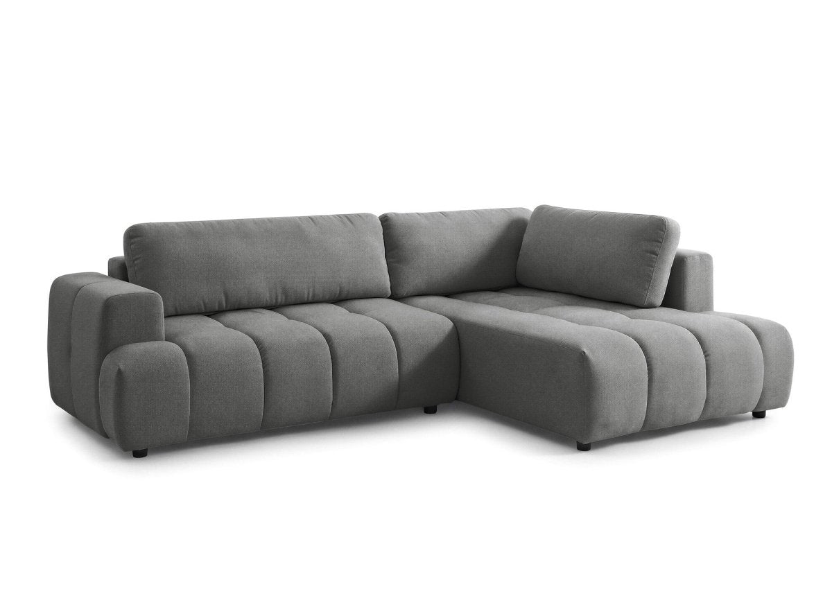 Canapé d'angle convertible avec coffre en tissu gris HAVEN - Angle droit - DécoInParis