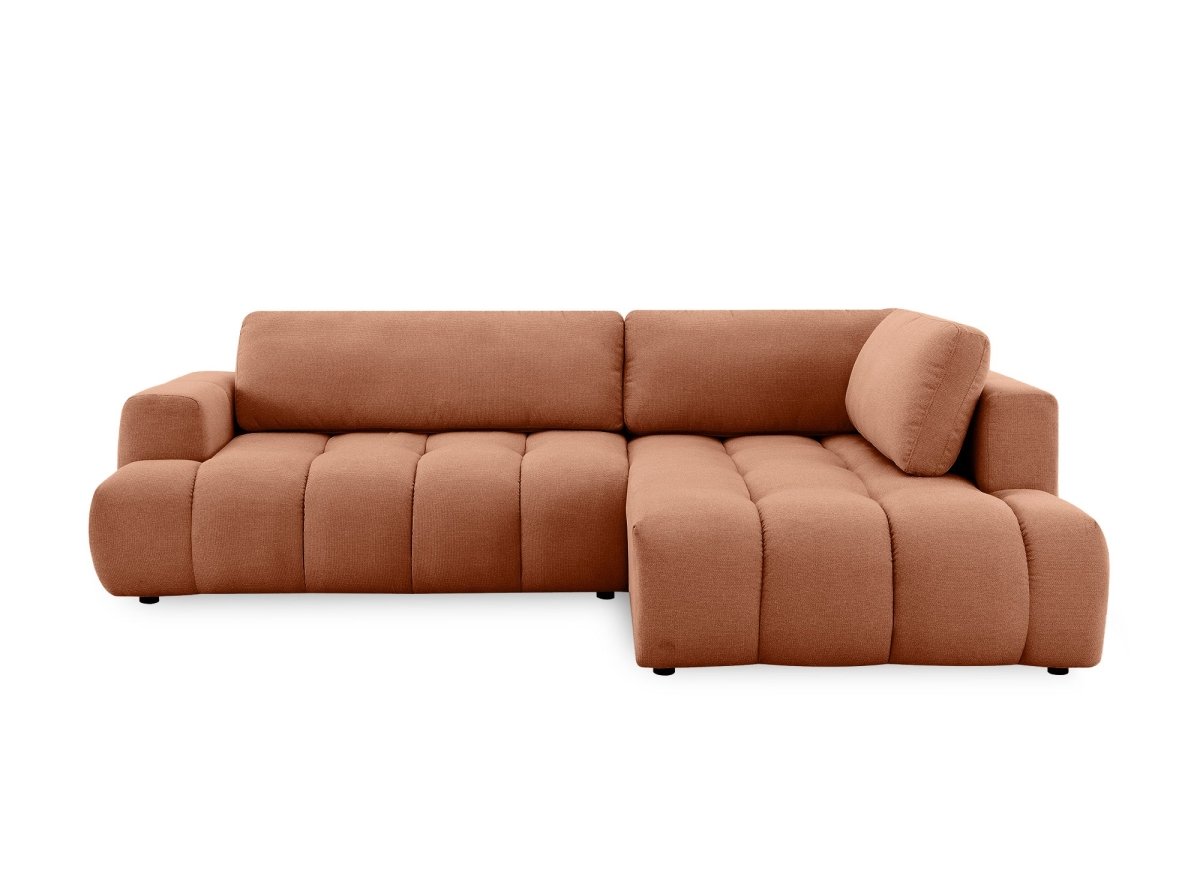 Canapé d'angle convertible avec coffre en tissu terracotta HAVEN - Angle droit - DécoInParis