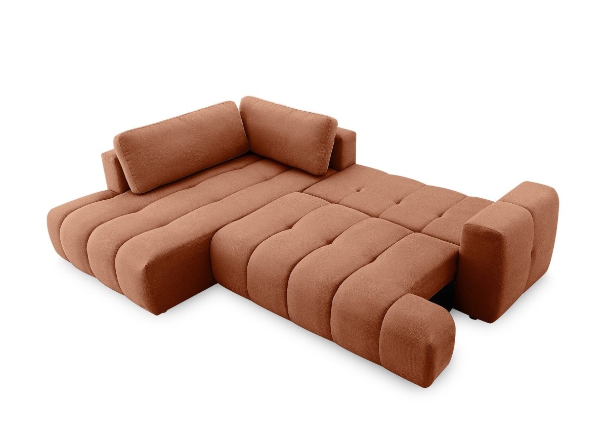 Canapé d'angle convertible avec coffre en tissu terracotta HAVEN - Angle gauche - DécoInParis