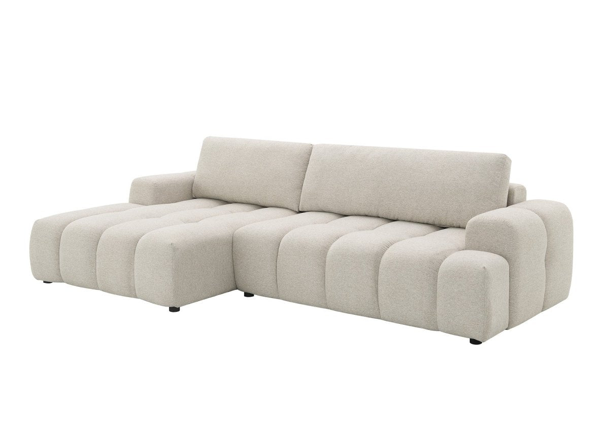 Canapé d'angle convertible avec coffre en tissu texturé beige BERENICE - Angle gauche - DécoInParis