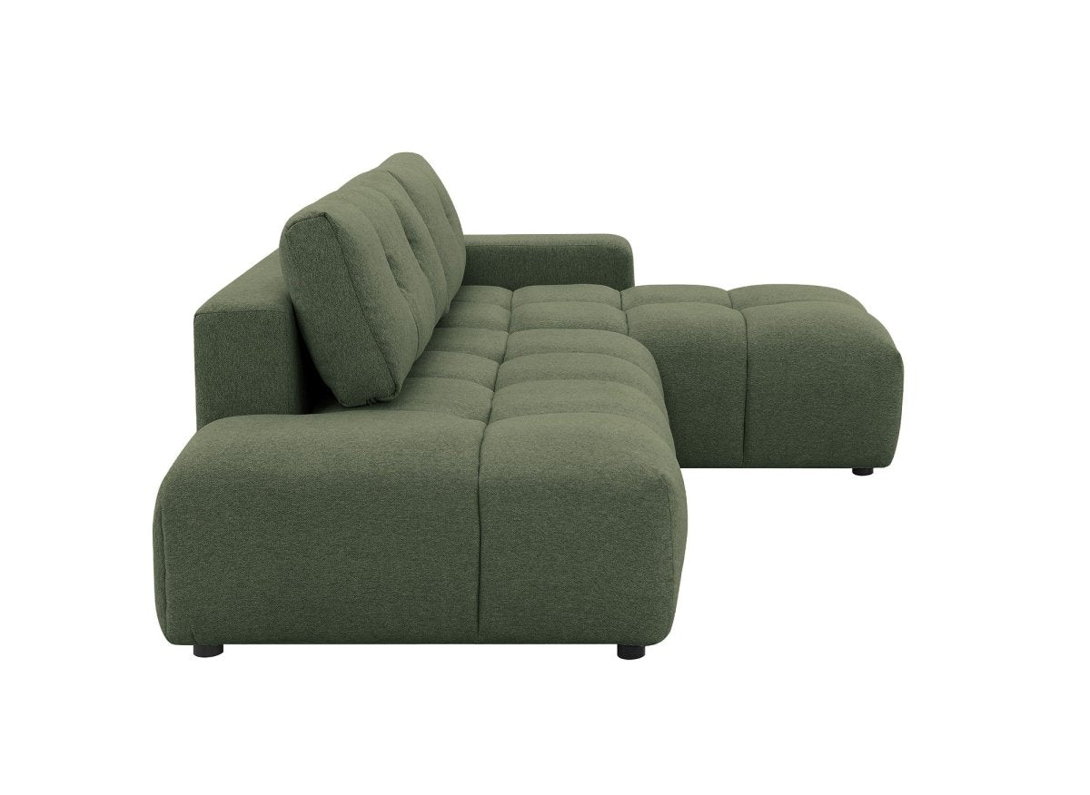 Canapé d'angle convertible avec coffre en tissu texturé vert olive ANGELINE - Angle droit - DécoInParis