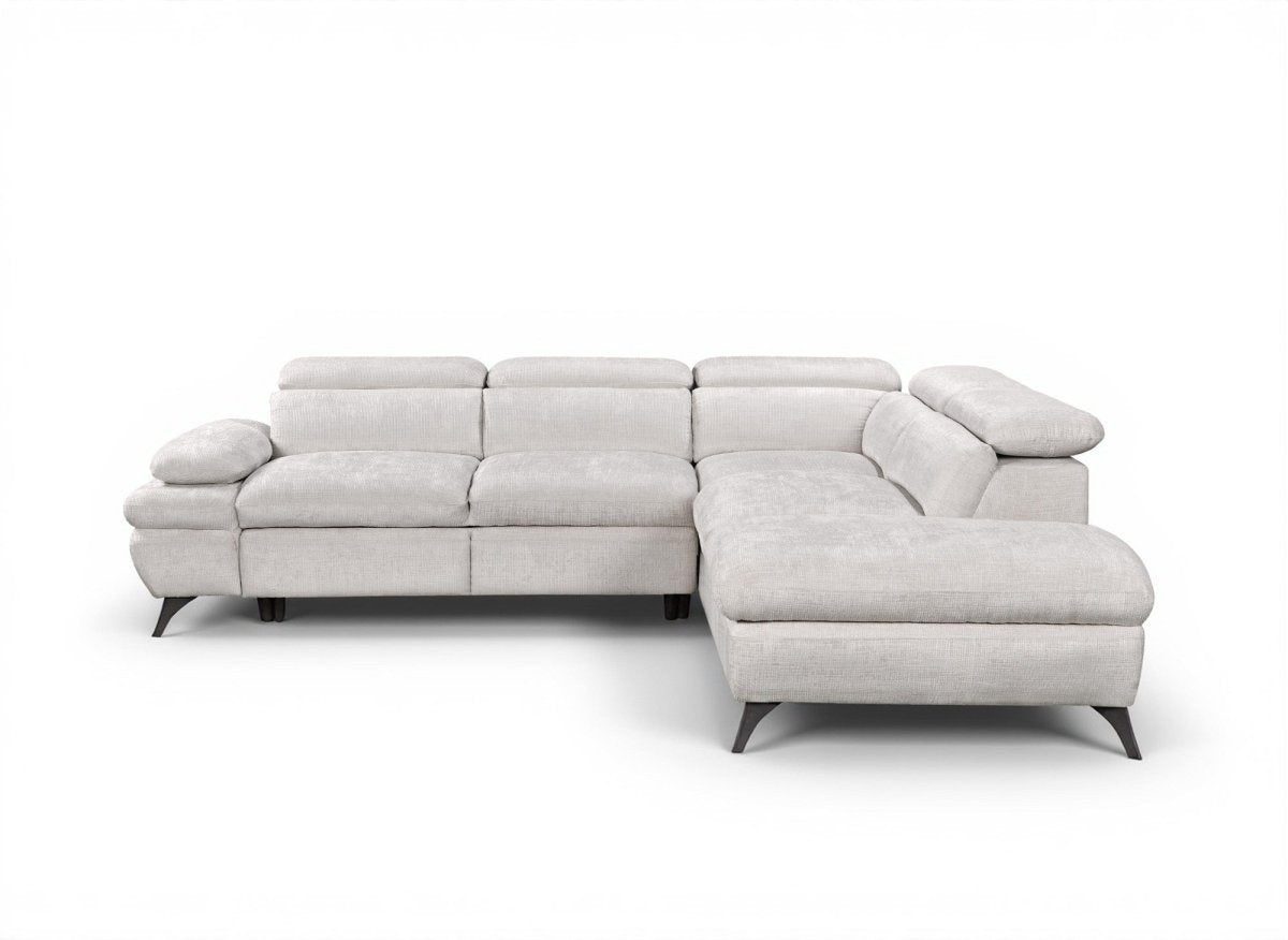 Canapé d'angle convertible avec coffre en velours chiné blanc écru LUFY - Angle droit - DécoInParis