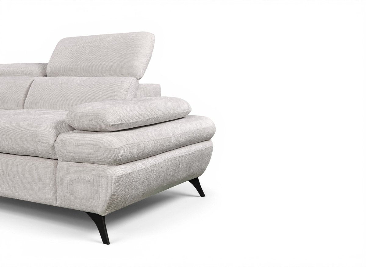 Canapé d'angle convertible avec coffre en velours chiné blanc écru LUFY - Angle gauche - DécoInParis