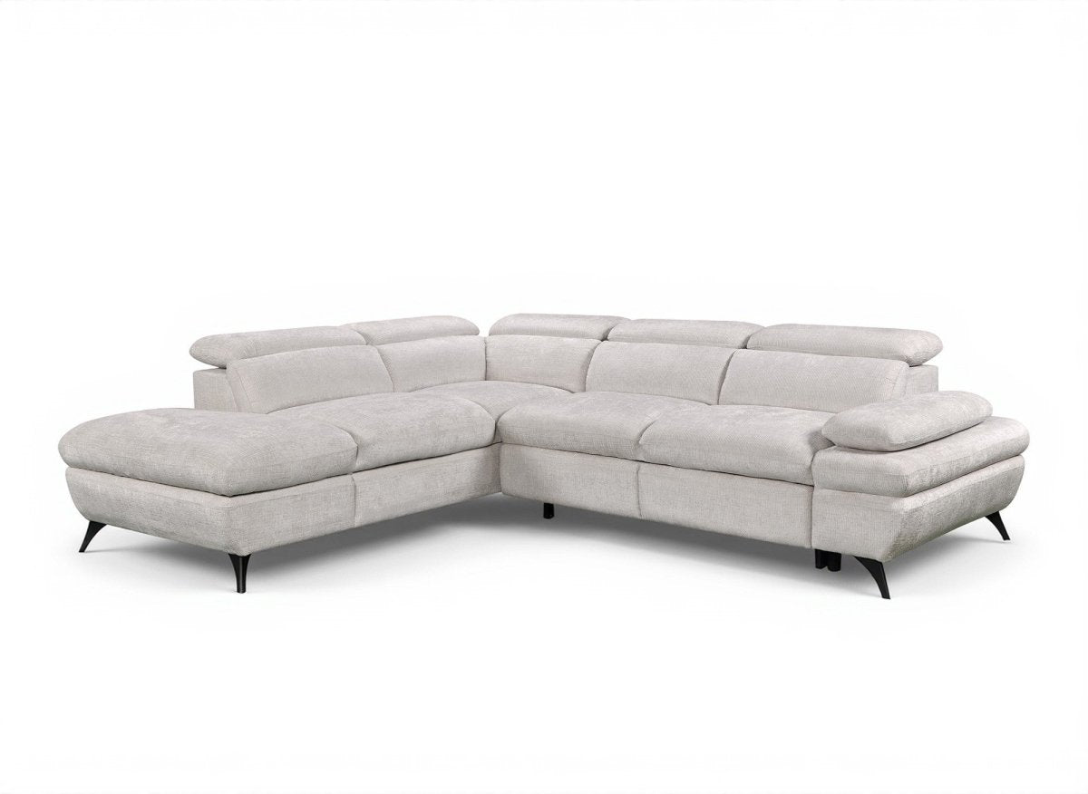 Canapé d'angle convertible avec coffre en velours chiné blanc écru LUFY - Angle gauche - DécoInParis