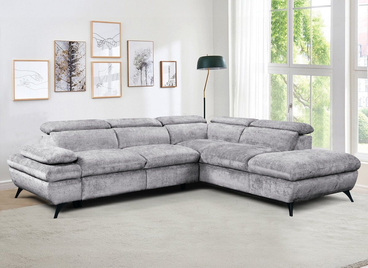 Canapé d'angle convertible avec coffre en velours chiné gris LUFY - Angle droit - DécoInParis