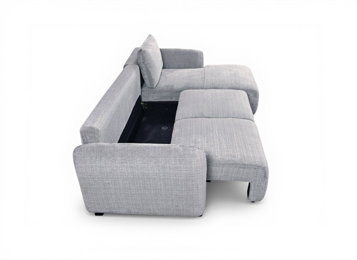 Canapé d'angle convertible avec coffre en velours chiné gris MARLA - Angle droit - DécoInParis