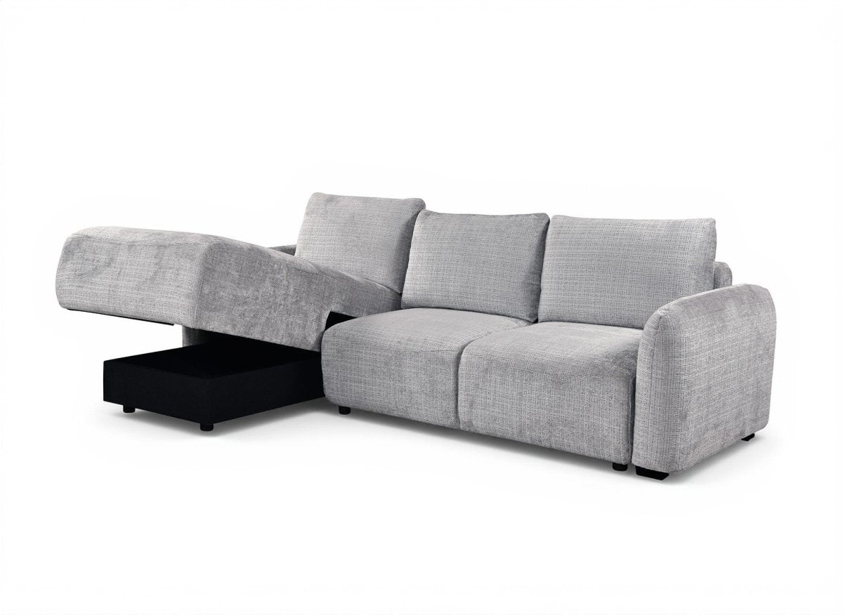 Canapé d'angle convertible avec coffre en velours chiné gris MARLA - Angle gauche - DécoInParis