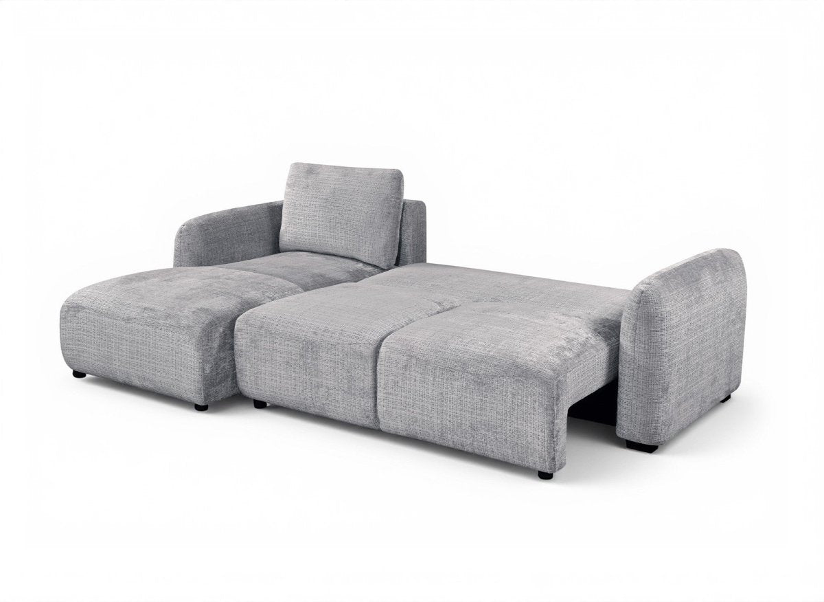 Canapé d'angle convertible avec coffre en velours chiné gris MARLA - Angle gauche - DécoInParis