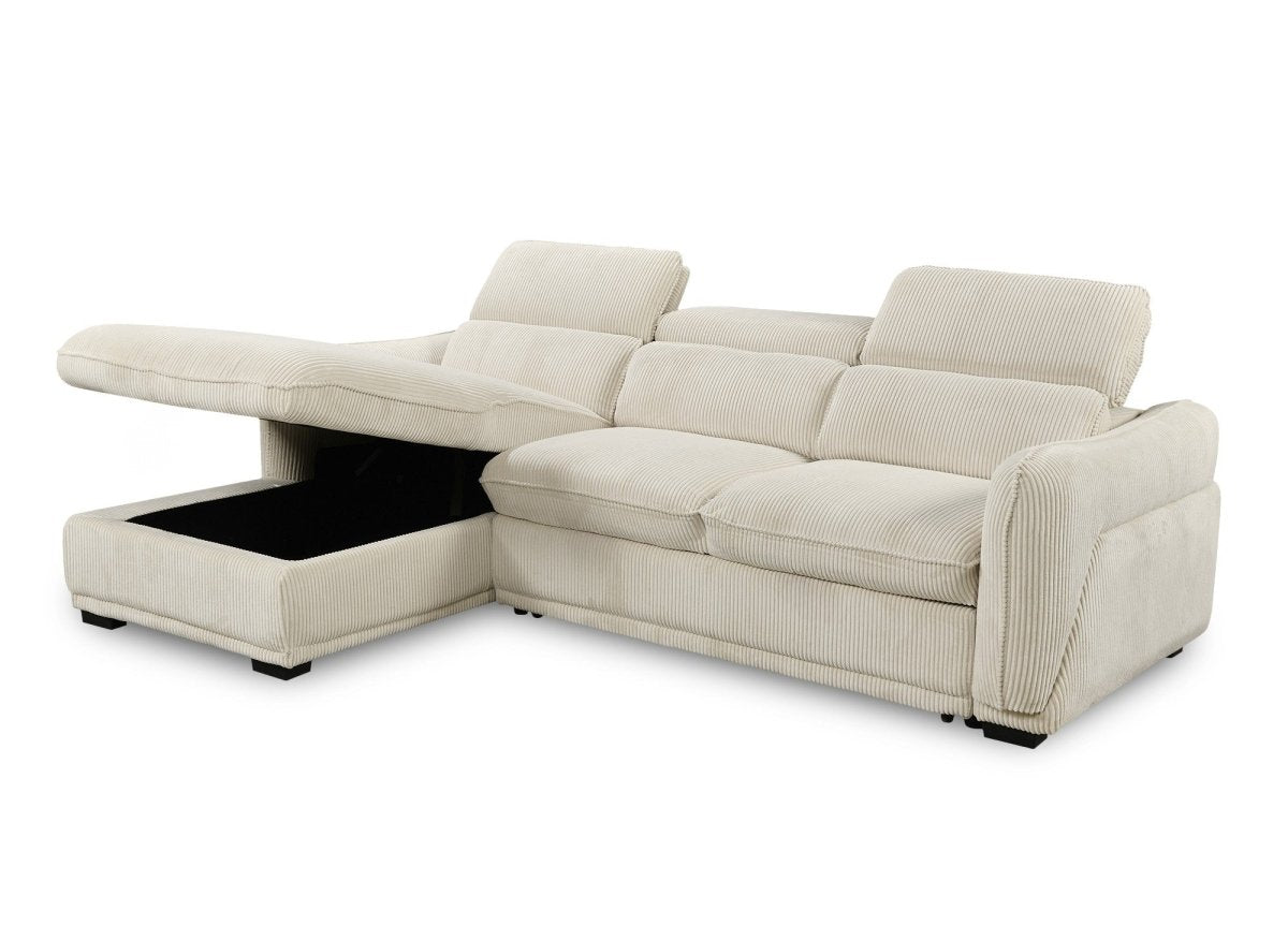 Canapé d'angle convertible avec coffre en velours côtelé épais beige PETUNIA - Angle gauche - DécoInParis