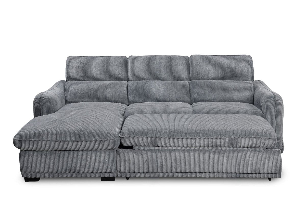 Canapé d'angle convertible avec coffre en velours côtelé épais gris PETUNIA - Angle gauche - DécoInParis