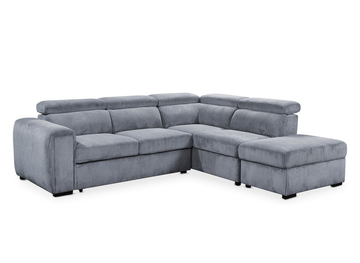 Canapé d'angle convertible avec coffre en velours côtelé épais gris ZENOVA - Angle droit - DécoInParis