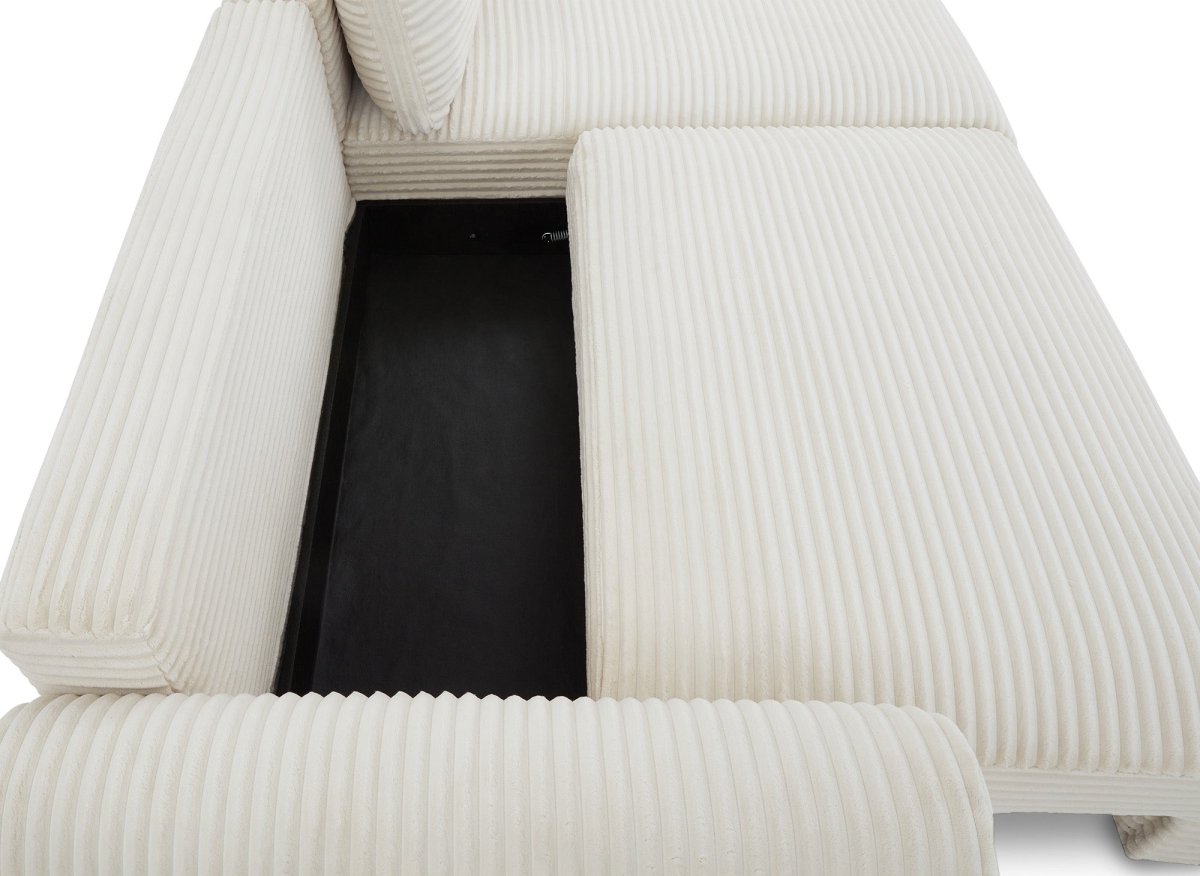 Canapé d'angle convertible avec coffre en velours gros côtelé doux beige TILDA - Angle droit - DécoInParis