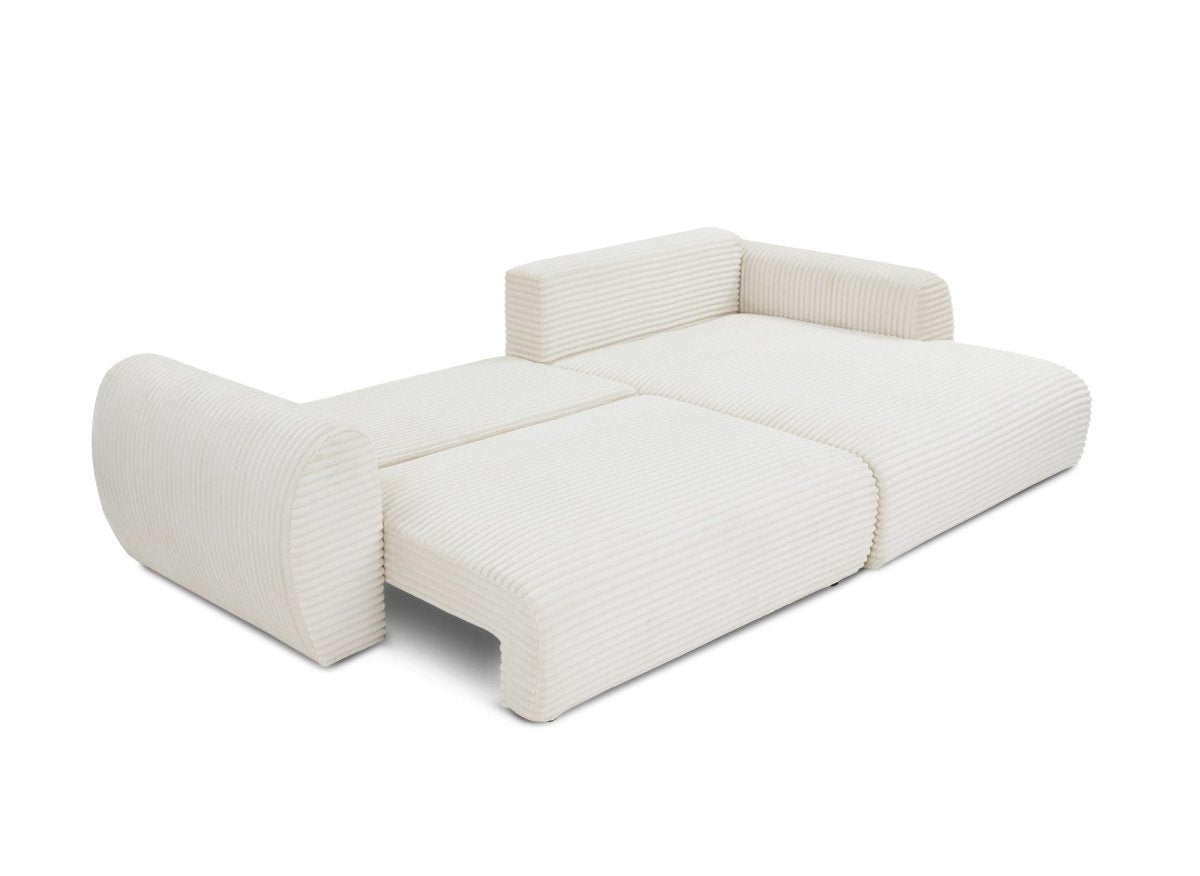 Canapé d'angle convertible avec coffre en velours gros côtelé doux beige TILDA - Angle droit - DécoInParis