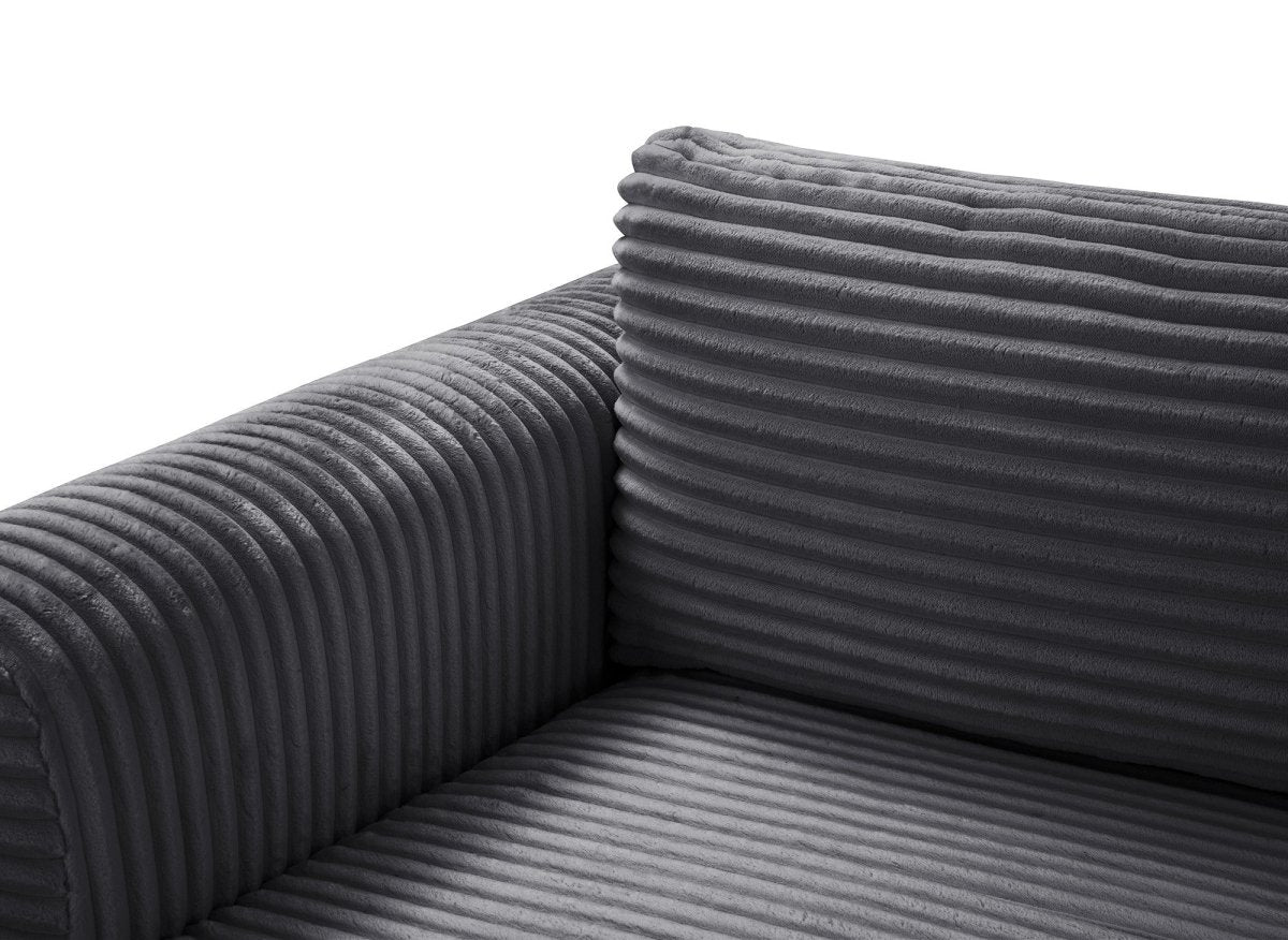 Canapé d'angle convertible avec coffre en velours gros côtelé doux gris TILDA - Angle gauche - DécoInParis