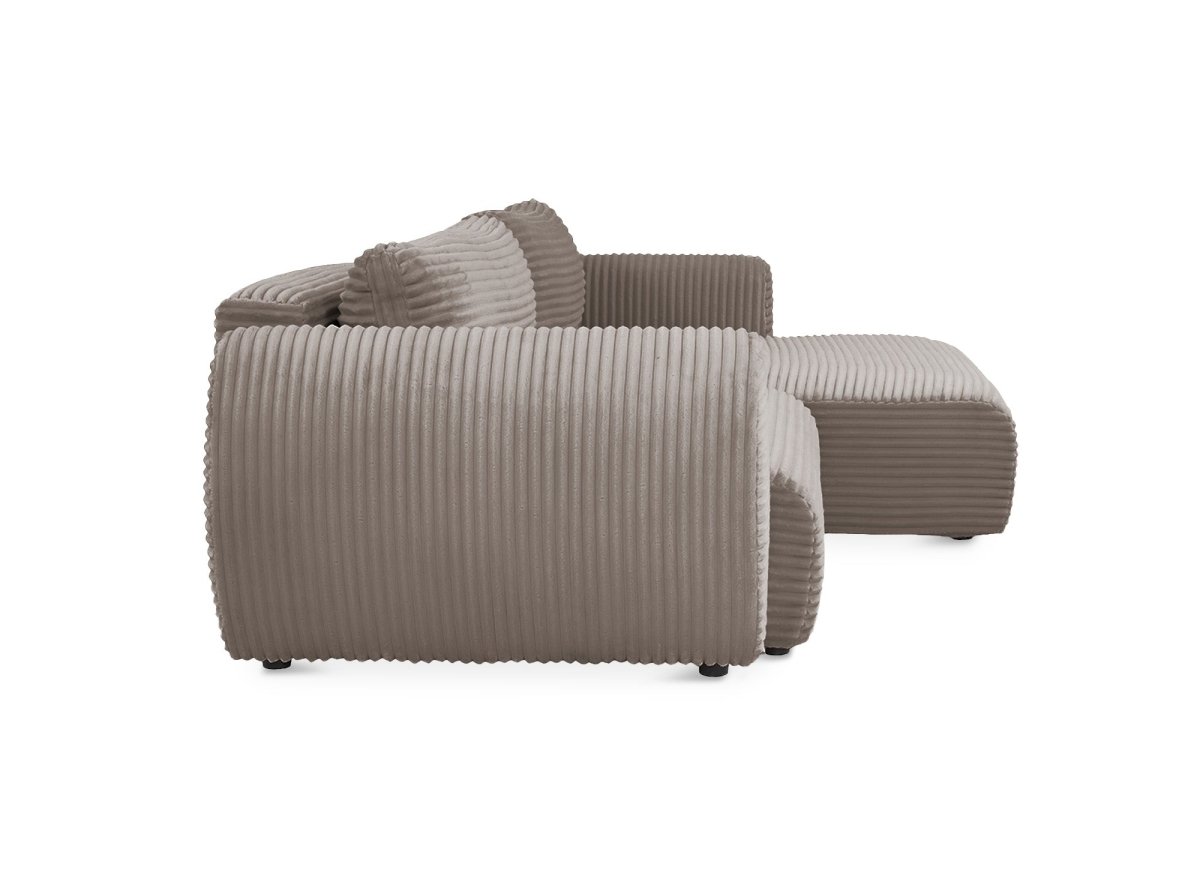 Canapé d'angle convertible avec coffre en velours gros côtelé doux taupe TILDA - Angle droit - DécoInParis