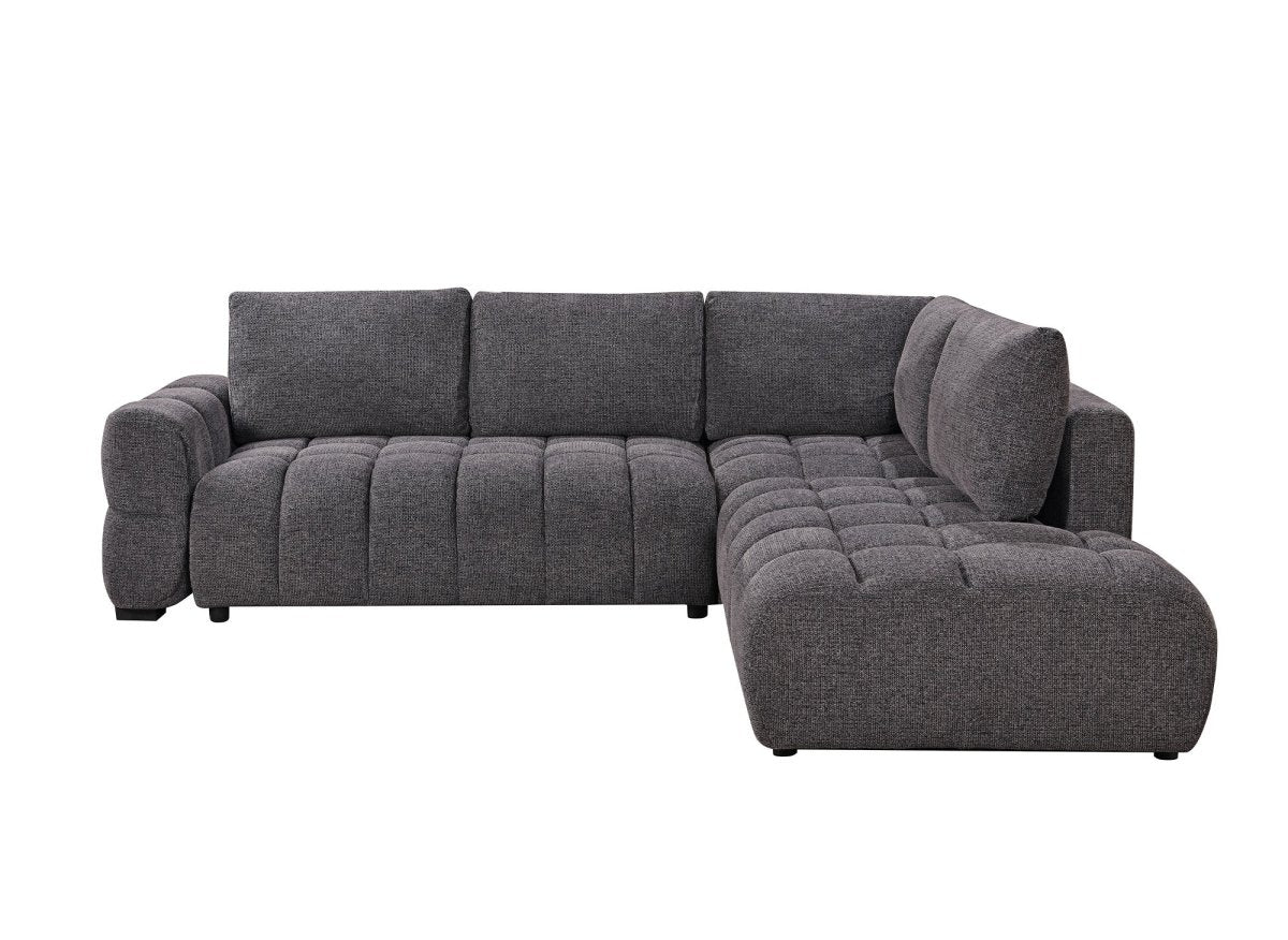 Canapé d'angle convertible avec coffres en velours texturé gris foncé NAELIE - Angle droit - DécoInParis