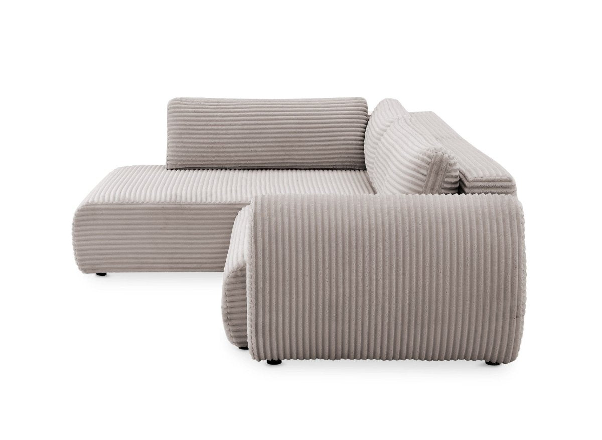 Canapé d'angle convertible avec méridienne et coffre en gros côtelé doux taupe TILDA - Angle gauche - DécoInParis