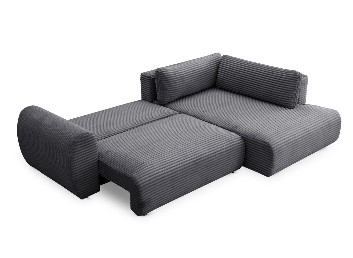 Canapé d'angle convertible avec méridienne et coffre en gros côtelé gris TILDA - Angle droit - DécoInParis