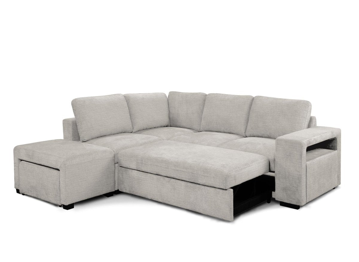 Canapé d'angle convertible en tissu beige ALBAN - Angle gauche - DécoInParis