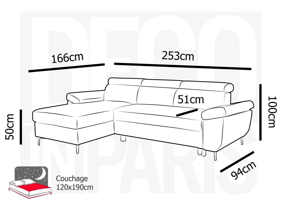 Canapé d'angle convertible en tissu beige MONICA - Angle gauche - DécoInParis