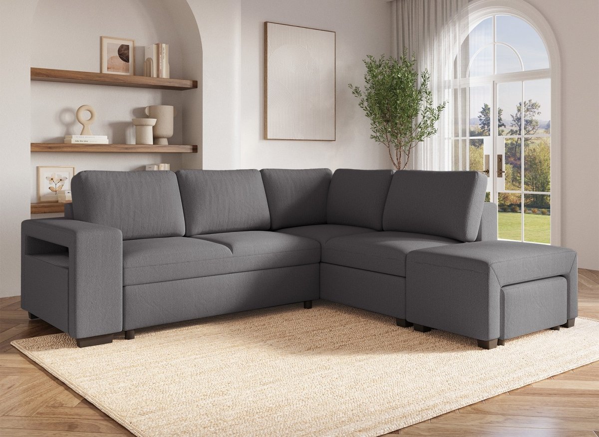 Canapé d'angle convertible en tissu gris foncé ALBAN - Angle droit - DécoInParis