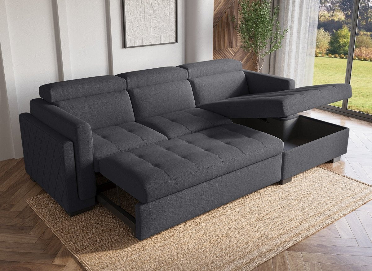 Canapé d'angle convertible en tissu gris foncé CHANDLER - Angle droit - DécoInParis