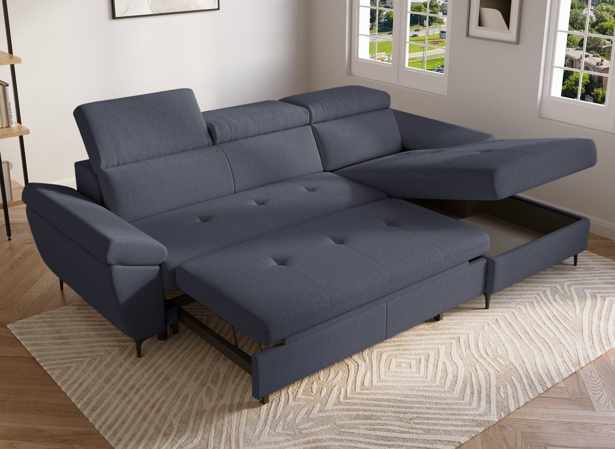 Canapé d'angle convertible en tissu gris foncé MONICA - Angle droit - DécoInParis